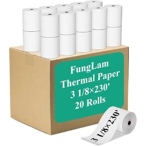 3 1/8 × 230 قدمًا لفات الورق ، الورق الحراري ، لفة ورق الاستلام ، POS Cash Record Printers Rolls Paper Paper for Clover/Square/Verifone ، 10 Rolls.