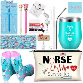 19 Pcs Nurse Gifts for Women Thoughtful Nurse Appreciation Gifts Set Nurse Christmas Gifts Nurse Graduation Nursing School Gifts Nurse Practitioner LPN/RN Gifts Wine Tumbler Makeup Bag Socks