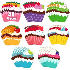 Partywind 40 Pieces Bulletin Board Decorations for Classroom, Cupcake Cutouts Decor for Kids Birthday Wall Board Decorations, Colorful Name Tags Labels for Back to School Party Supplies