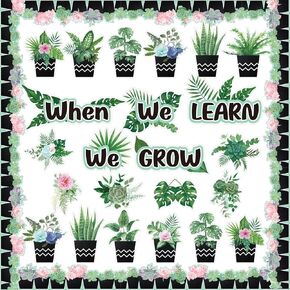 Succulents Plant Potted Bulletin Board Decorations, When We Learn We Grow Positive Paper Cutouts Decor for Kids Classroom School Office Home Nursery Supplies