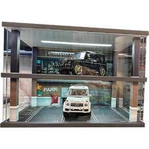 1:24 Die-cast car Model Display case with USB Lights. Alloy Car Collectibles Scene Parking Lot. Sports car Diorama Garage for Lego Speed（Coffee Shop Scene）