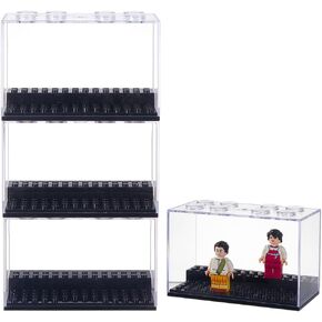 FINGERINSPIRE 4 PCS Minifigures Display Case 2.3x4.7x3inch Stackable Model Display Case Plastic Stepped Display Case with Black Base Transparent Building Blocks Boxes for Models Building Blocks