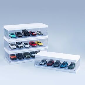 1/64 علبة عرض Hotwheels ، موقف سيارات Diorama ذات المناظر الخلابة مع مصابيح LED ، 1/64 حالة عرض سيارة طراز لـ 5 أماكن لوقوف السيارات ، مقاومة للغبار الأكريليك الصافية ، متعددة القابلة للتكديس.