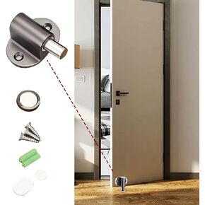 New Floor Mounted Magnetic Door Stopper - Invisible Magnetic Door Stopper with 3M Adhesive No Drilling Required for Home Office Bedroom Door Stopper, Magnetic Door Stopper Prevents Collision, Silver
