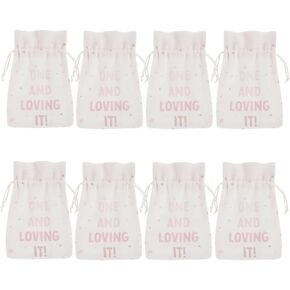 Amscan Charming White Fabric Little Miss One -Profful Pouch - 7 "× 5" (حزمة 8) - مثالي للفتاة عيد الميلاد الأول