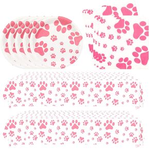 82 PCS Dog Party Supplies - عيد ميلاد الكلب PAW المطبوعات لوازم الحفلات للفتاة تشمل ألواح جرو Pink Pawty ، مناديل ، مائدة ، لحفل أدوات المائدة الكلب - 40