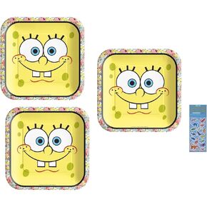 تشمل حزمة حفلات عيد ميلاد Spongebob Squarepants 24 لوحات ورقة غداء مربعة 9 "و 1 ورقة ملصق ديناصور