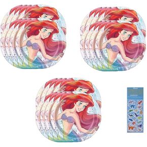 فريدة من نوعها مجموعة الحزمة لوازم الحفلات Mermaid Ariel تشمل 24 لوحة من ورق الغداء وملصقات ملصق ديناصور واحدة