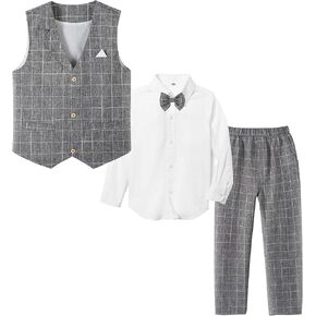 LOLANTA Boys Vest Suits 4PCs Wedding Ring Bearer Outfits Wasitcoat Shirt Pants Bow Tie 2-13 Years