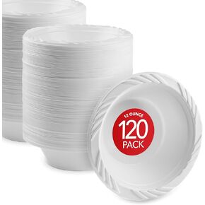 Stock Your Home (40 Pack) 12 oz Elegant White Plastic Bowls for Parties Small Disposable Bowl for Fancy Dinner or Cocktail Party, Soup and Salad, Thick and Sturdy