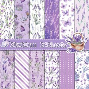 24 PCS لافندر ليفندر منصة القصاصات من جانب السد ، ورقة زخرفية الأزهار الأرجواني لصنع البطاقات Art Album Craft DIY