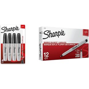 علامات دائمة Sharpie ، طرف إزميل ونقطة فاخرة فائقة ، أسود