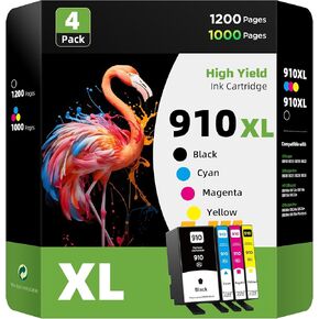 910XL حبر خراطيش حزمة التحرير والسرد بديل لـ 910 XL متوافق مع OfficeJet Pro 8025E 8020 8028 8035E 8023 OfficeJet 8010 8015E Printer ، 4 Pack (Black ، Cyan ، Magenta ، Yellow)