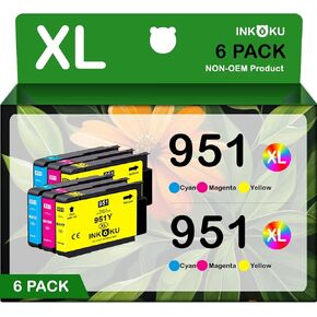 951 951XL Compatible for HP 951 Ink Cartridges Color Combo High Yield Pack Use with OfficeJet Pro 8600 8610 8620 8100 8630 8660 8640 8615 8625 251DW 276DW (2 Cyan, 2 Magenta, 2 Yellow, 6 Pack)