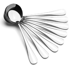 Soup Spoons, AmoVee Wholesale Stainless Steel Alpha Round Spoons, Set of 8