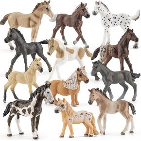 12pcs 3-5 "ألعاب مهر الخيول مجموعة لويت فتاة 3-5 5-7 6-8 ، ألعاب التماثيل الحيوانية الواقعة الكبيرة للأطفال الصغار ، حزب الحصان يفضل هدية عيد ميلاد للأطفال