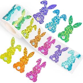 500 PCS ملصقات عيد الفصح ، 1.5 بوصة ملصقات الأرنب ملصقات ذاتية اللصق ، ملصقات ملصقات عيد الفصح ، ملصقات أرنب عيد الفصح الهولوغرافيا للأطفال ديكور حفل عيد الفصح (5 ألوان)