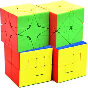 Speed Cube Set, Stickerless Magic Cube Bundle of Polaris Cube Maple Leaf Cube, Puppet Cube I and II, Brain Teaser Puzzle Cube Collection for Kids 4 Pack