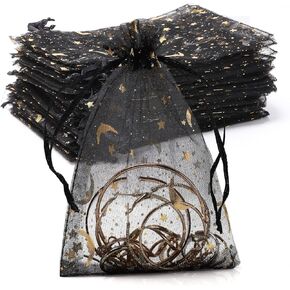 WenTao 100PCS Mixed Color Star Wedding Favor Bags - Sheer Organza Drawstring Gift Bags, Size 4x6