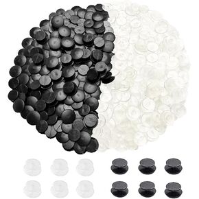 DANUDON 300PCS Buckle Plastic Button, Shoe Charm Buttons Black and Transparent Wristband Charms Back Ornament Round Buttons DIY Shoes Charm Accessories for Flat Shoe Charms