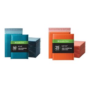 Quality Park Bubble Mailers, Blue 6 x 9 Inch 50 Pack and Orange 8.5 x 11 Inch 25 Pack