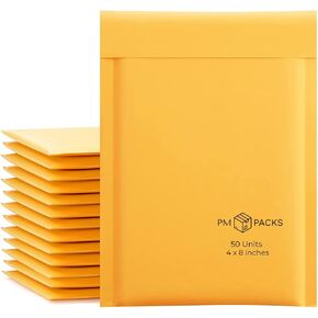 مرسلات Kraft Bubble 4x8 بوصة 50 حزم قابلة للاستخدام حجم 4x7 ، مظاريف فقاعة ختم ذاتي قوية ، وأكياس الشحن بالبوتيك البوتيك للدموع لمستندات الأعمال الصغيرة