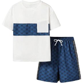 Cozyease Boys' 2 Piece Outfits Bear Print Tee and Plaid Shorts Graphic Top and Cute Shorts Sets in Saudi Arabia