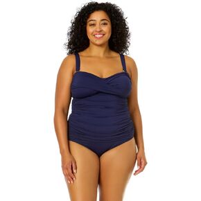 Anne Cole Plus Size Twist Front Shirred Bandeaukini