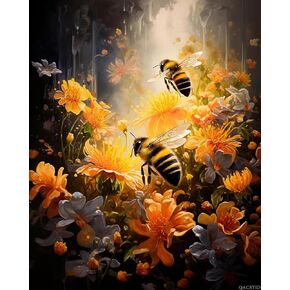طلاء qacyid حسب عدد البالغين ، Bumblebee Bonanza ، الطلاء الحرف الكبار بالأرقام ، الهدايا المصنوعة يدويًا 16 × 20 بوصة