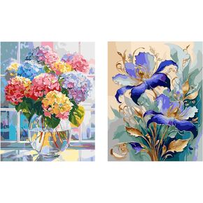 Fuinkqe 2 Pack Paint by Numbers Kit للمبتدئين في البالغين - فلاور الكبار ، طلاء أكريليك للبالغين بالرقم على القماش ، دون إطار لديكور الجدار المنزلي (16 × 20 بوصة)