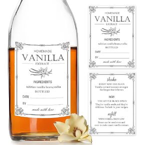 120pcs Homemade Vanilla Extract Stickers with Instructions - 1.5x2 Inch Handcrafted Vanilla Bottle Labels for 2oz, 4oz, 8oz Bottles