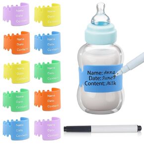 10PCS Bottle Labels Daycare Reusable & Silicone Baby-Bottles-Label for Daycares Writable, Bottlebands for Daycare for Write Name/Date Labels for Baby Bottles, Bottle Name Bands Anti-Slip