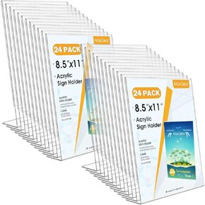 Maxgear Acrylic Sign Holder ، Clear Sign Absolbers Display Display Stand 8.5 × 11 بوصة مائلة لاعتراف خلفي إطارات صور للقوائم ، النشرة ، الاستخدام في المكتب ، المتجر ، 3 عبوة