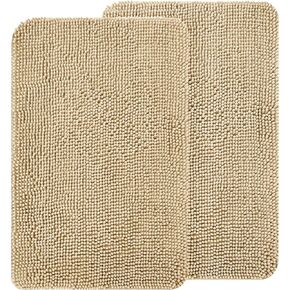 OLANLY Dog Door Mat Set 2-Piece 30x20, Absorbs Moisture and Dirt, Absorbent Non-Slip Washable Doormat, Quick Dry Chenille Mud Mat for Dogs, Entry Indoor Entryway Carpet for Inside Floor, Beige