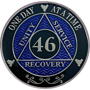 ببساطة أقل من 46 سنة من طراز AA Silver Color Platedallion ، شريحة مجهولة للمدمنين على الكحول ، عملة AA (AA Blue 46 Year Coin)