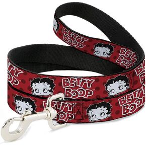 Fleischer Studios ، Inc. Pet Leash ، Dog Leash ، Betty Boop Face and Text Polka Dot Reds Black White ، طوله 4 أقدام 1.0 بوصة
