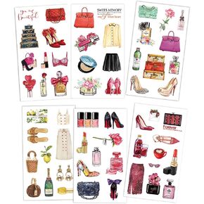 Cute Washi Paper Sticker Set Girls Fashion Accessories Adhesive Stickers DIY Decals for Journaling Scrapbooking Album Diary Planner Journal Luggage Arts Craft Wardrobe Dressing Table Shoe Cabinet