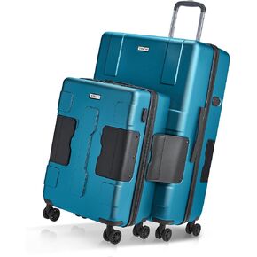 Tach V3 Connectable 2 Piece Hardside 20 Inch Carry On and 24 Inch Checked Suitcase Suitcase Luggage Set with Spinner Wheels, Grey