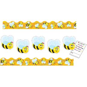 مجموعة Bee Bulletin Board - Bumble Bee Bulletin Border ، قواطع نحلة العسل للفصول الدراسية ، بطاقة المكافآت الصغيرة | للعودة إلى School Bees Hive Gall Decorations ، Gender Canner ، Decord Party Decor