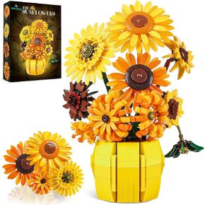 Sunflower Building Set for Adults, Van Gogh Flowers Art Botanical Collection for Woman Girls 14+, Sunflowers Bouquet Plants Kits Compatible with Lego, Home Decor/Valentine, 1009PCS