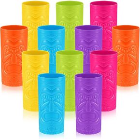 Patelai 12 PCS البلاستيك Tiki Cups 24 أوقية Luau القدح الصيف ديكورات الحفلات هاواي لشرب الكوكتيل الكوكتيل Tumblers استوائي Tiki Totem