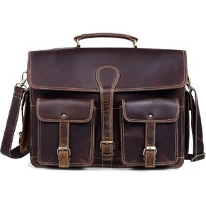 Leather Laptop Bag for Men Satchel Briefcases for Men and Women for Office Work, College, Gifting, Travel with Mens Shoulder Bags Crossbody Mens Messenger Bags 16 inch Laptop Bag - Brown