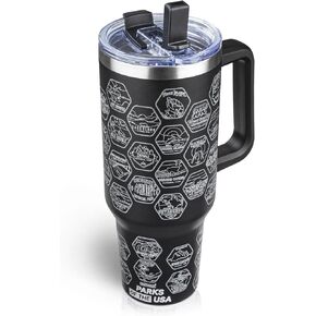 National Parks Water Bottle with Waterproof Sticker 40oz Tumbler with Handle and Flip Straw Lid Vacuum Insulated Stainless Steel Double Wall Travel Coffee Mug for National Parks Gift (40oz,Pink white)