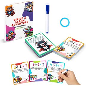 Tichgeim Math Division Cards for Kids 4-12 ، ألعاب الممارسة والتلاعب بالرياضيات ، واجبات الفصول الدراسية للبنات الفتيات الثالث ، الرابع ، الخامس ، السادس