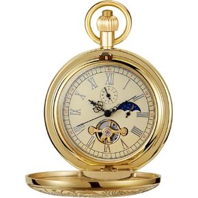 Alwesam Copper Pocket Watch Mechanical Hand Wind Movement Antique Watch Tourbillon Mechanism Clock