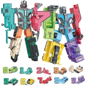 Number Robot Toys - Large Number Learning Toys for Toddlers - Transform Robot Toys for Kids - 10Pcs DIY Toy Cars for Boys Girls - Number Educational Toys for Preschool Learning Activities