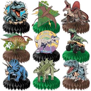 9PCS Dinosaur Honeycomb Centerpieces Themed Birthday Party Decorations Dino Centerpiece Table Decoration Party Favors Decor Supplies Gifts for Boys Girls Men Women
