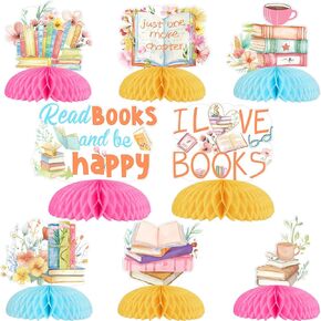 8pcs كتب القراءة موضوع قرص العسل المركزية ، مركزية القراءة الملونة لمحبي الكتب ، مستلزمات حفلات عيد ميلاد الطفل إمدادات الحفلات
