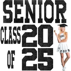 Yinkin Senior Class of 2025 Iron on Patches Glitter Senior Iron on Patches 2025 Graduation Decals Graduate Skirts T Shirts Cap Letters Transfer for Fabric Clothing DIY Crafts(White) in Kuwait