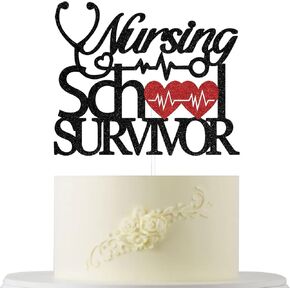Black Red Glitter School School Survivor Cake Topper ، Congrats RN/BSN ، Congrats Nurse Grad Party Sign ، Colch Colch Ckice Topper ، Class of 2025 Furns Graduation Party Decor